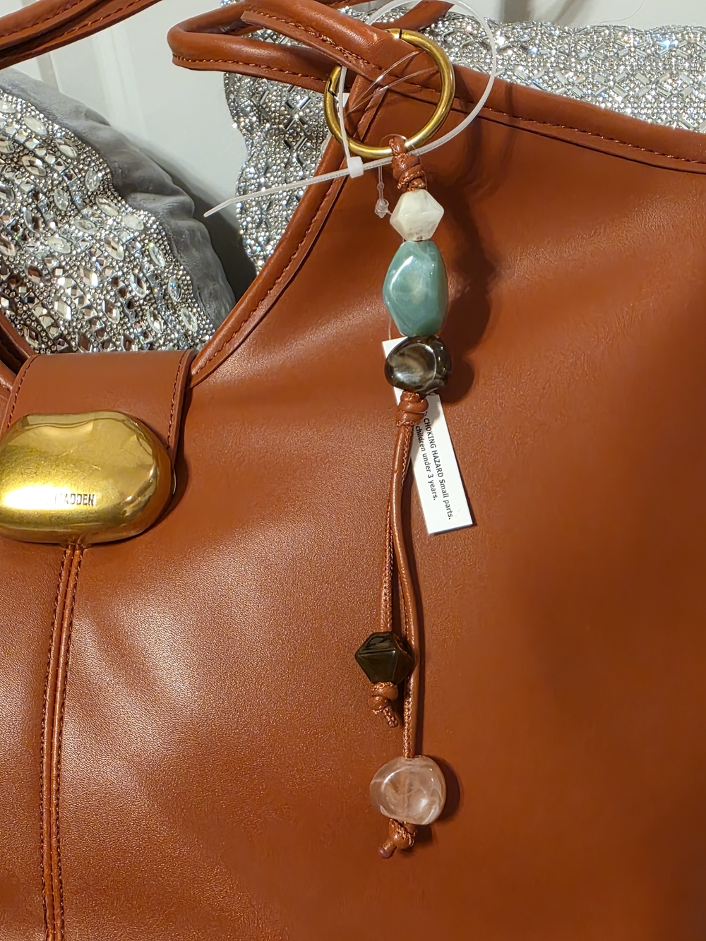 Steve Madden NWT Rust Brown Faux Leather Tote with Charm MSRP$128 - Picture 2 of 6